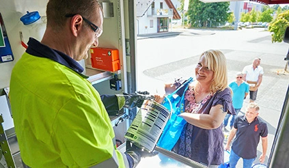 Trained specialist staff on REMONDIS’ SafetyTruck accepting some hazardous waste 