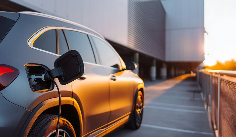 Elektroauto an einer Ladesäule auf einem Parkhaus