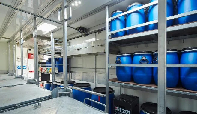 An interior view of the hazardous waste collection vehicle