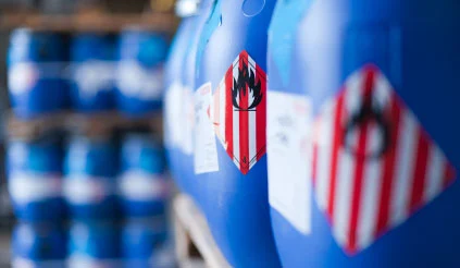 Storage drums with ADR labels