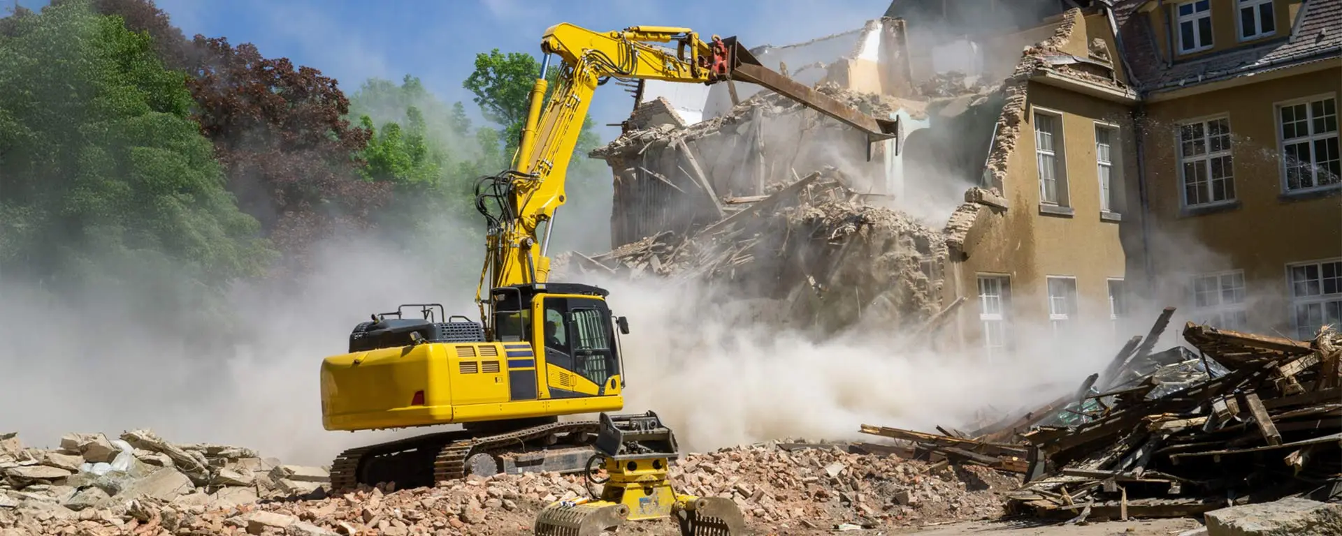 Bagger beim Abriss von einem alten Gebäude