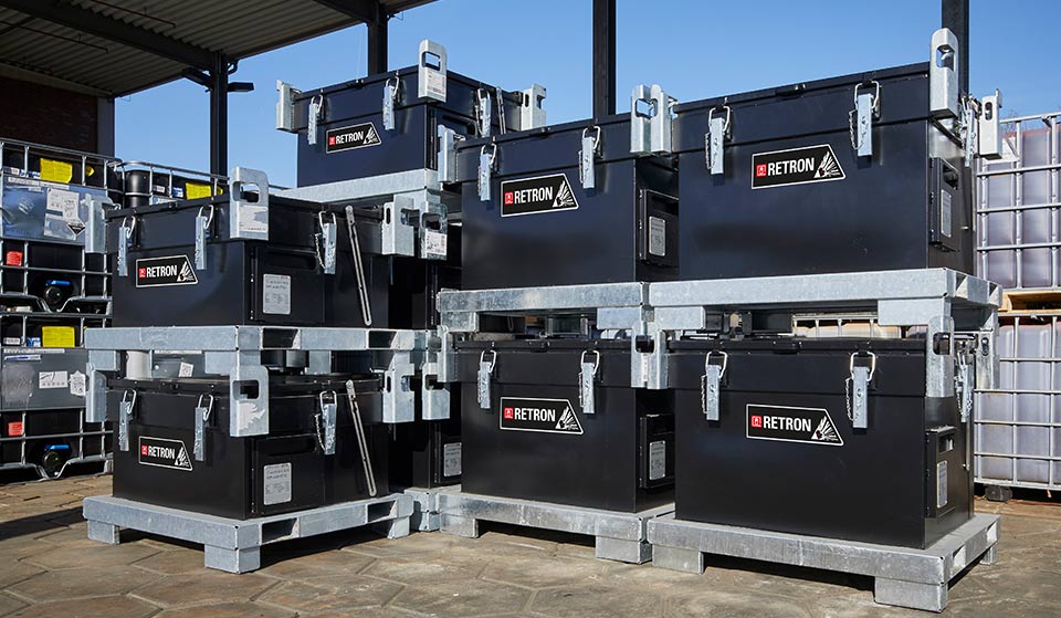 RETRON container for safe storage and transportation of lithium-ion batteries